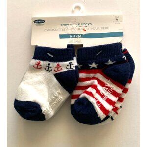 New Old Navy Boys Ankle Bootie Socks 6 12 months nautical red white blue 4 pair
